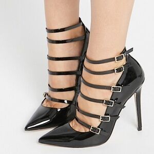 ASOS BLACK PATENT LEATHER HEELS STRAPPY SEXY